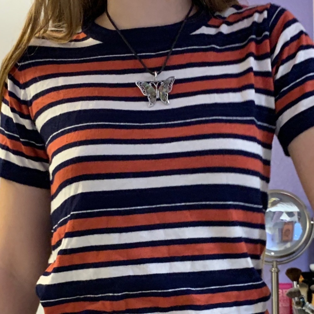 Orange & Blue Stripped Ringer Tee🦕